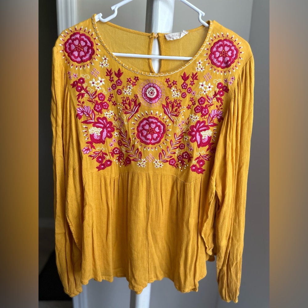 Altar’d State Mustard Yellow Embroidered Top